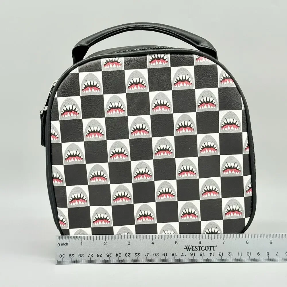 Captain Owens OMG Black Checkerboard Shark Head Insulated Zip Lunch Box